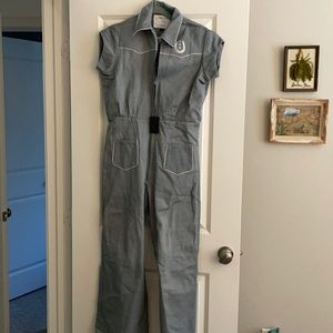 “Understated” wide leg denim coveralls